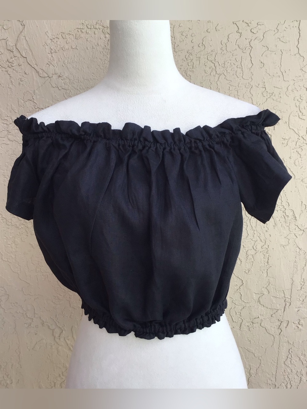 La Belle Ile St Barth Black Linen Crop Top
